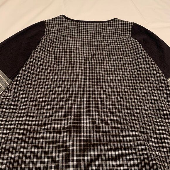 Soft Surroundings Sz S patchwork checked striped 3/4 sleeves oversized top boho - Picture 7 of 10